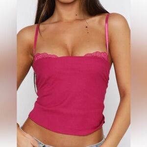White Fox Boutique Fuchsia Lace Cami Top